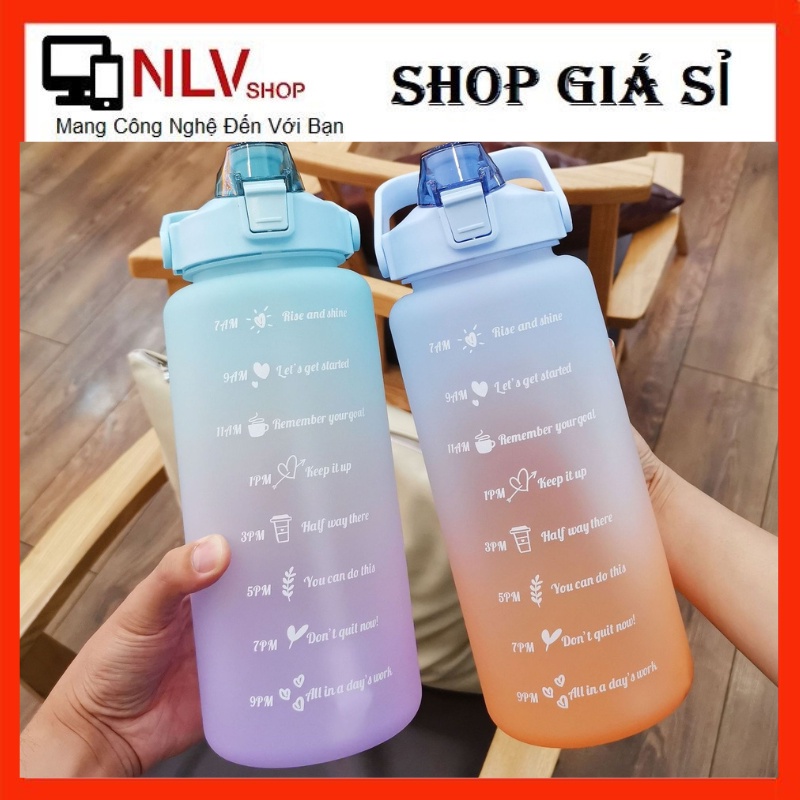 Bình Đựng Nước 2 Lít Có Chia Vạch Theo Giờ , Màu Cực Đẹp (Kèm Miếng Dán )
