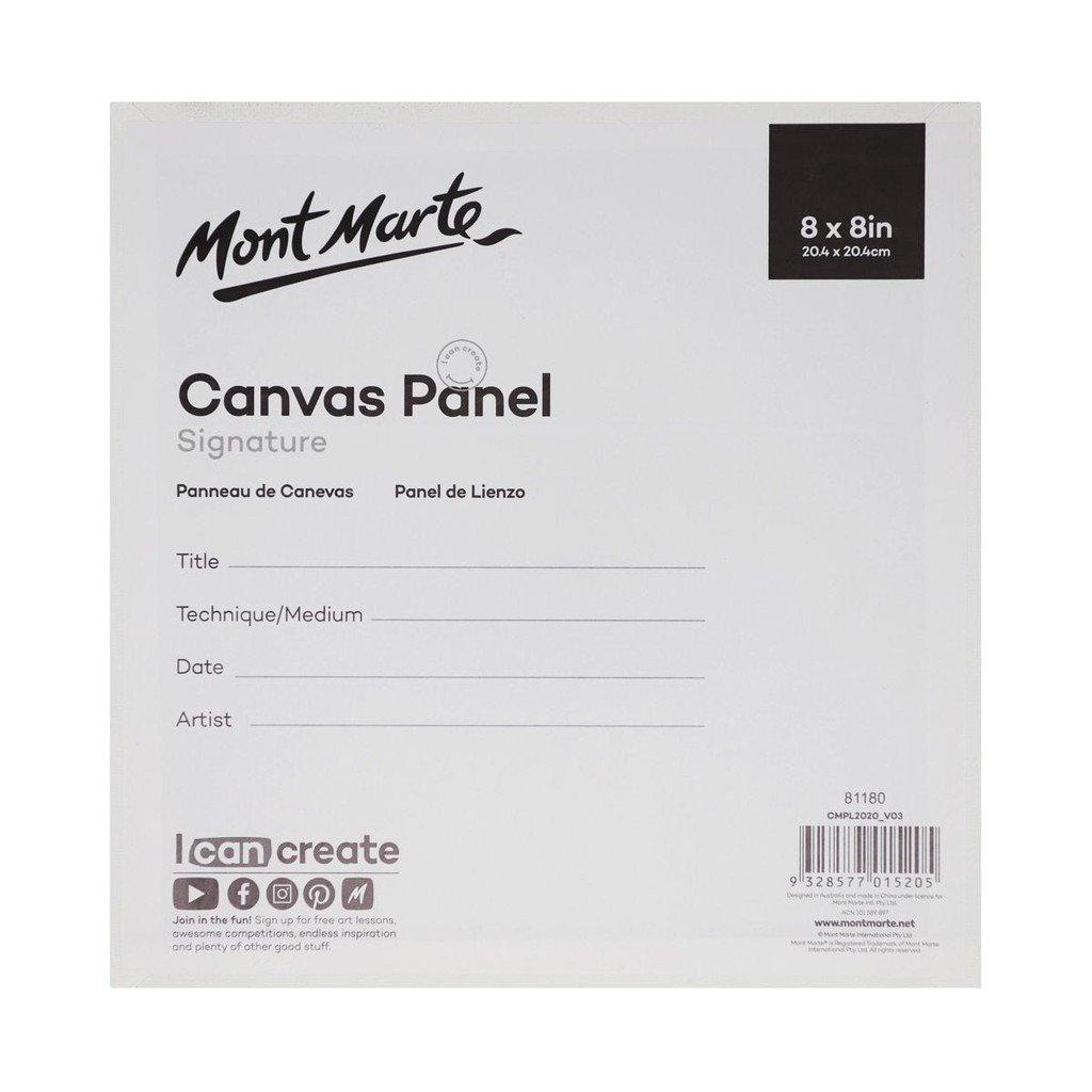 Bộ 2 Tấm Canvas Panels 20.4x20.4cm Mont Marte - CMPL2020 - Canvas Vẽ Tranh, Toan Vẽ Tranh