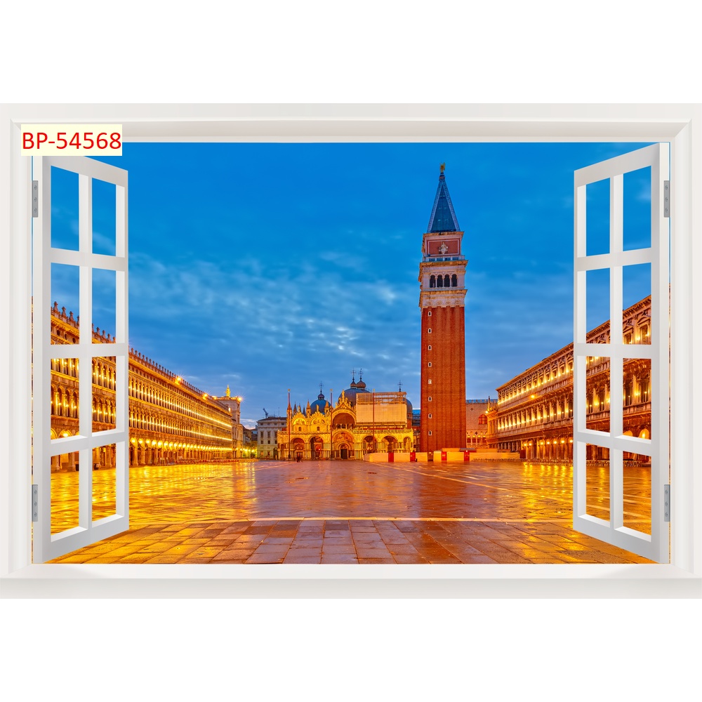 Tranh dán tường 3D khung cửa sổ phong cảnh