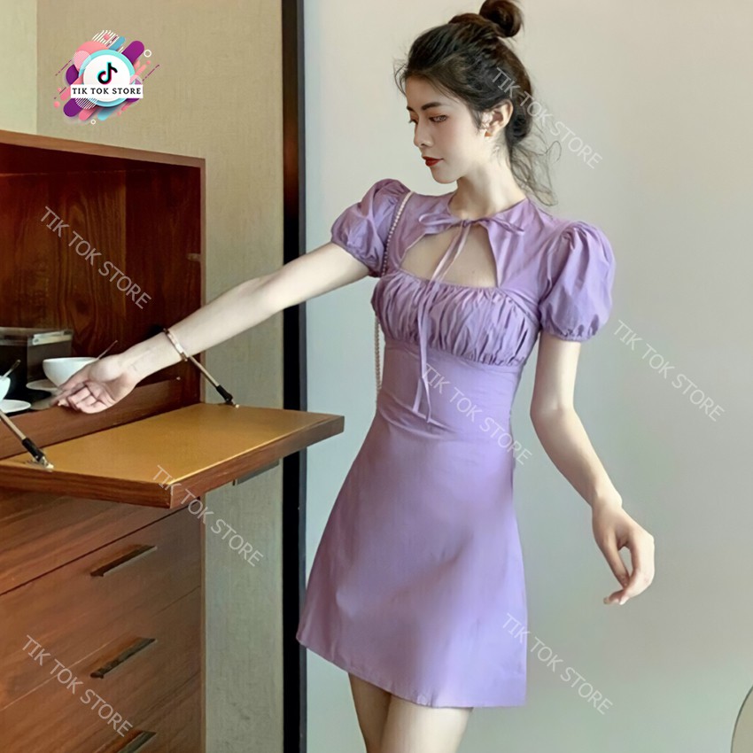 Đầm tay phồng nhún ngực, váy đũi (có mút, có dây kéo) Tik Tok Store