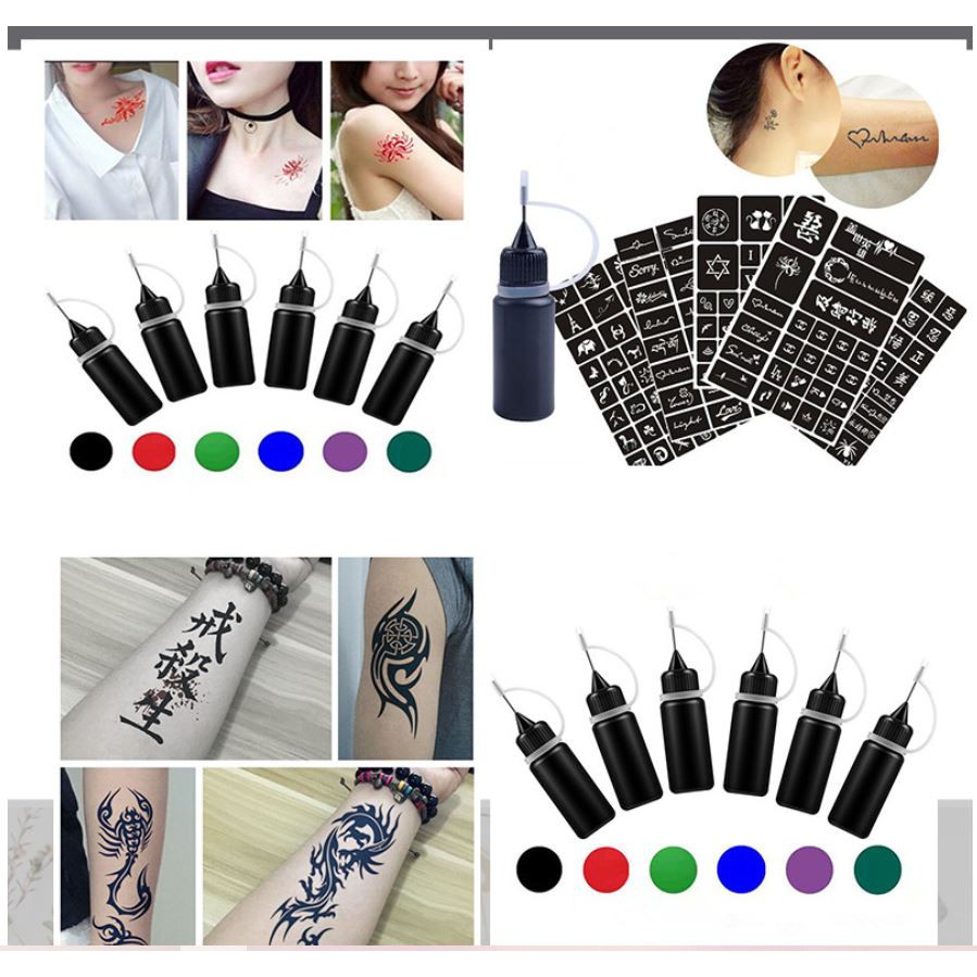 MỰC XĂM TẠM THỜI TATOO TẠM THỜI,HÌNH DÁN TẠM THỜI , 3 MÀU , ĐEN , ĐỎ , XANH