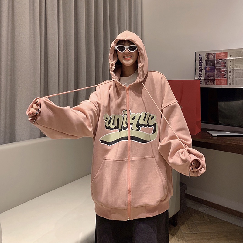 Áo hoodie dáng rộng in chữ phong cách Hàn Quốc thời trang xuân thu 2021 cho nữ