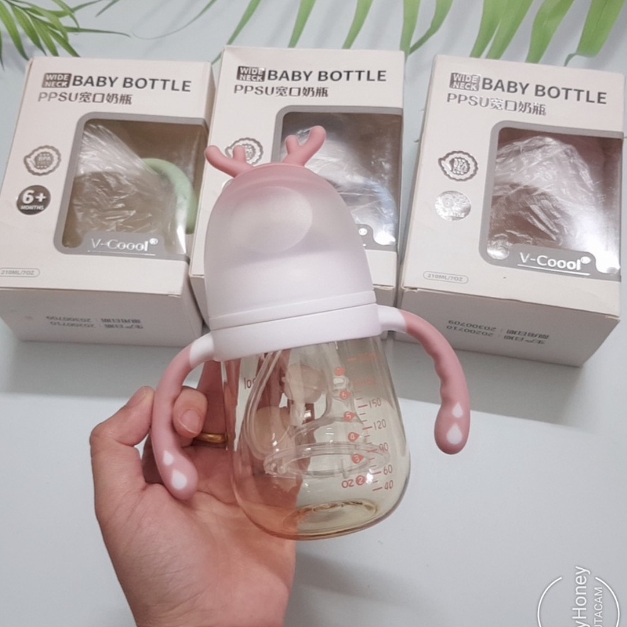 Bình sữa cao cấp Vcool 2in1 (núm ti &amp; ống hút) 210ml