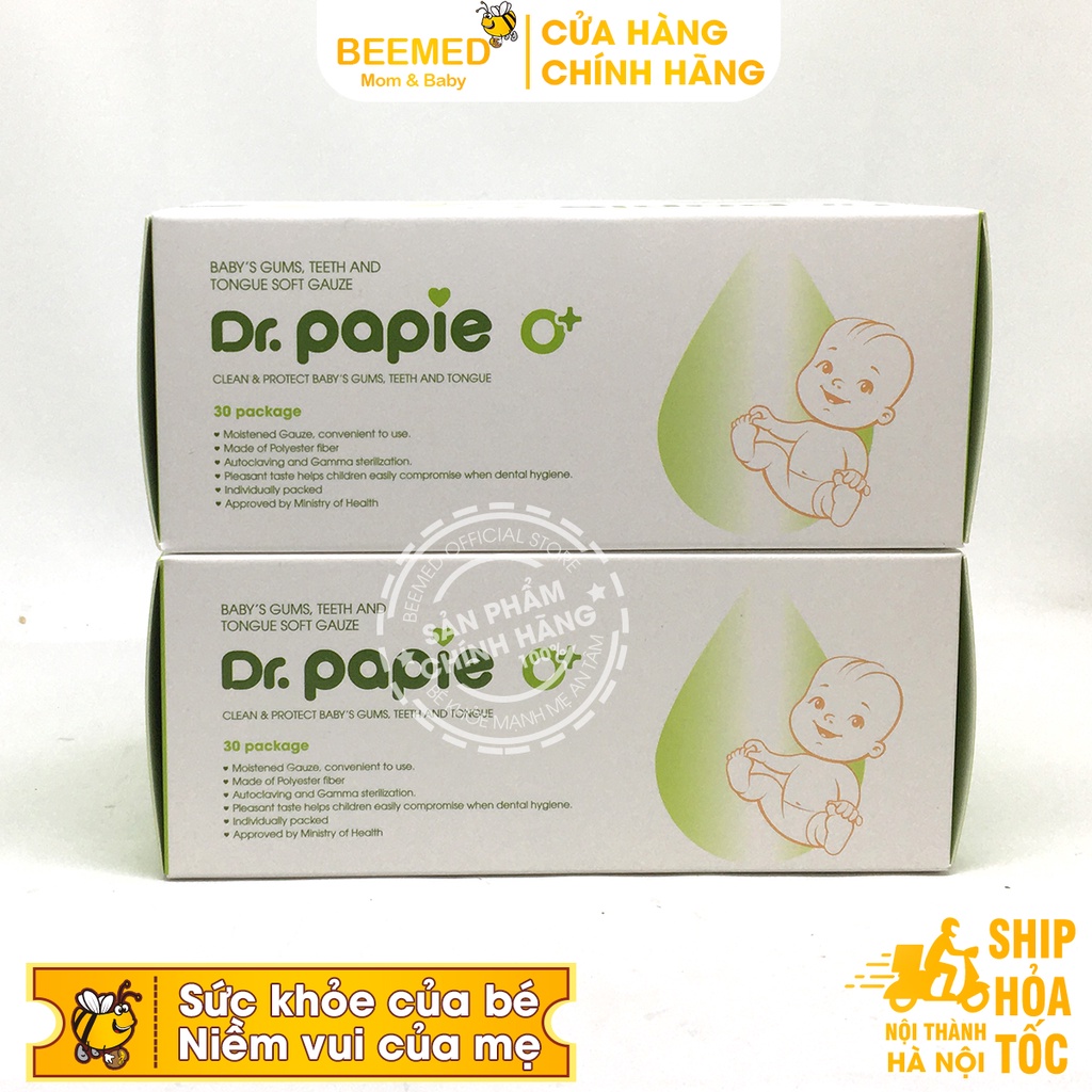 Gạc rơ lưỡi cho bé Dr Papie Combo 4 hộp 30 gói tặng 5 gói lẻ - Gạc lau răng, rơ miệng cho bé