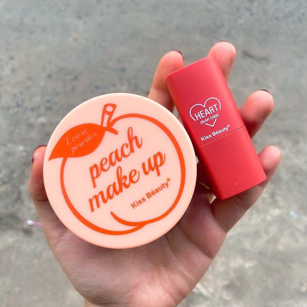 Kiss Beauty Peach Makeup Set (Phấn phủ + Má thỏi) #02