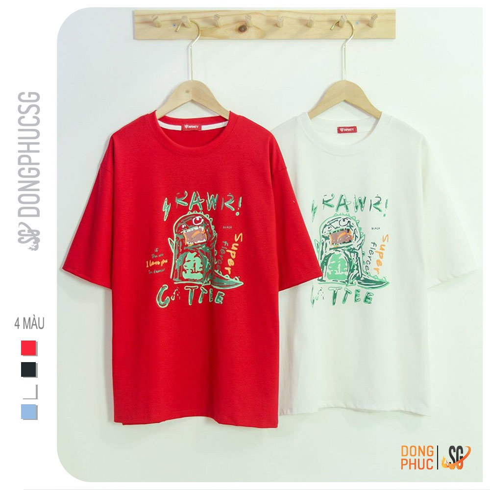 Áo thun tay lỡ unisex form rộng nam nữ ulzzang mẫu khủng long Cattee chất thun dày dặn TL03