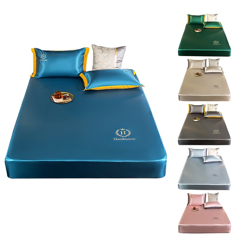 Set tấm ga trải giường và vỏ gối ABRACA DABRA lụa lạnh mềm mịn màu trơn giặt sạch được 5-38cm 1m2 1m5 1m8