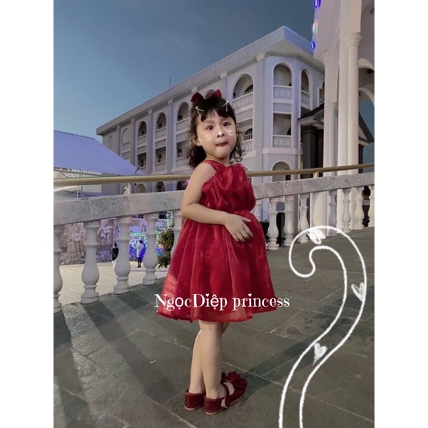 Đầm công chúa bé gái, váy công chúa bèo nhún ngực xinh xắn cho bé gái D007