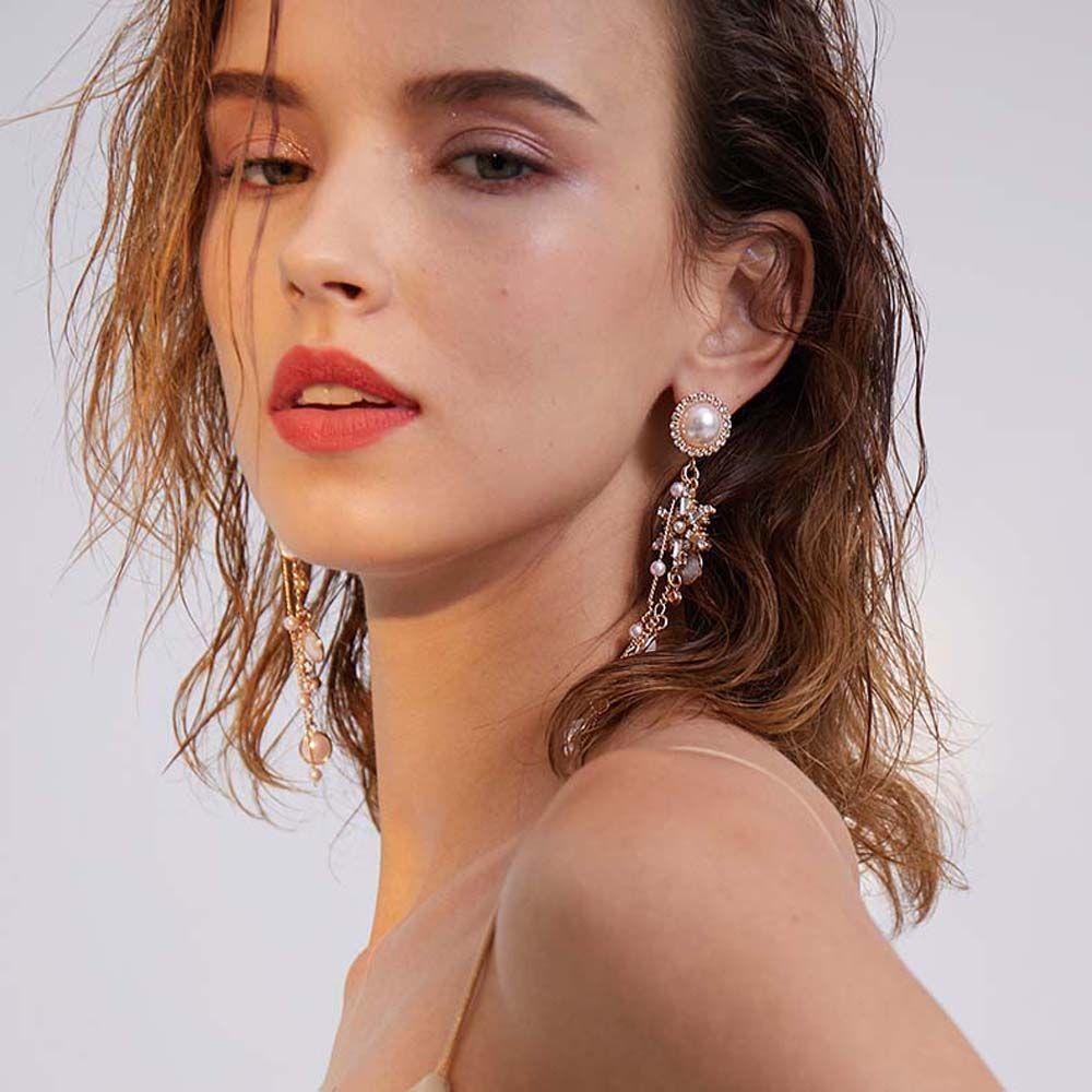 EXPEN Bông Tai Hình Hoa Tuyết Đính Ngọc Trai Thời Trang Cho Nữ