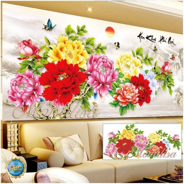Tranh đính đá Hoa Khai Phú Quý Y8206 kt 120x60cm
