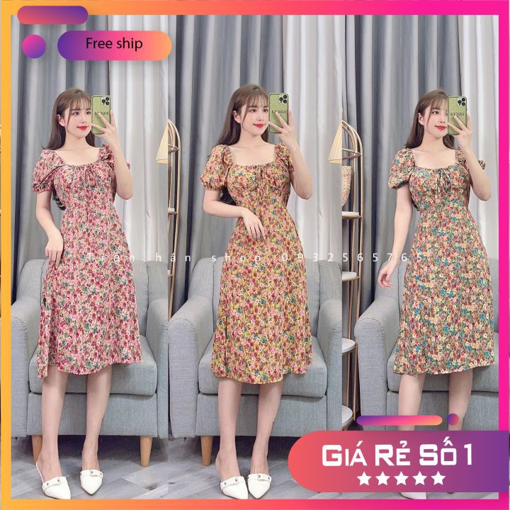 váy, đầm maxi ( HÌNH THẬT SHOP CHỤP) hoa nhí cổ vuông rút dây ngực vintage ❣️👘3006238