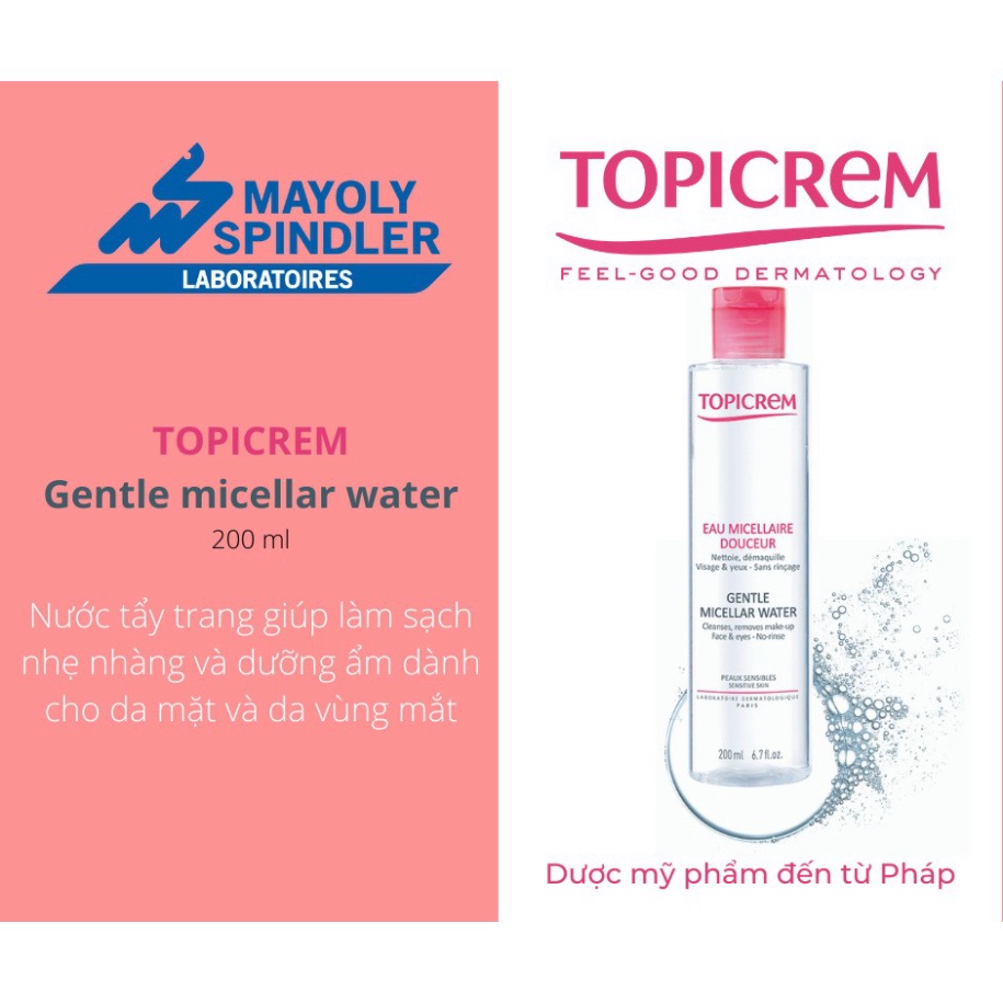 Nước tẩy trang dịu nhẹ cho da mặt và mắt Topicrem Gentle Micellar Water ( 100ml - 200ml )