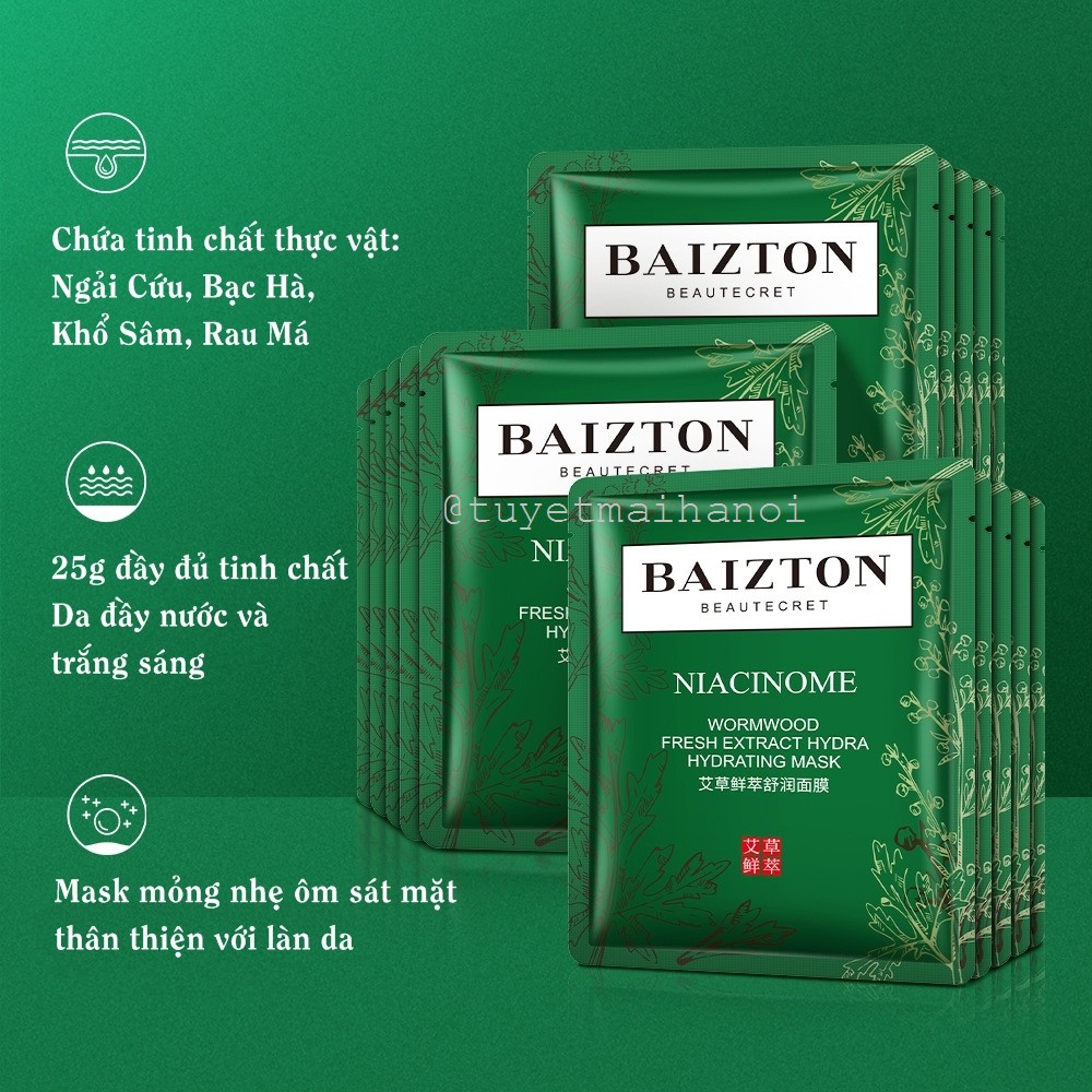 Mặt nạ dưỡng ẩm và se khít lỗ chân lông chiết xuất cây Ngải Cứu BAIZTON