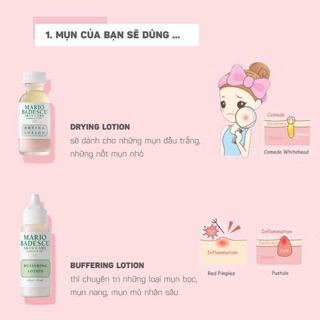 Chấm mụn lưu huỳnh Mario badescu drying hồng và mario buffering trắng