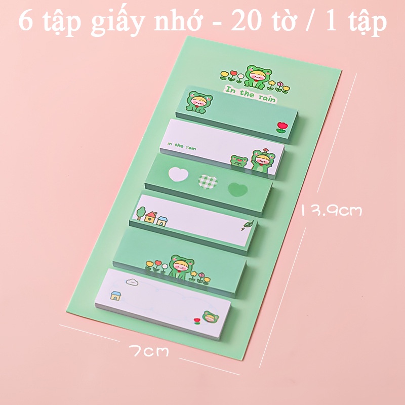 Set 6 tập giấy note ghi chú dán được nhiều màu cute dễ thương (một tập gồm 20 tờ)