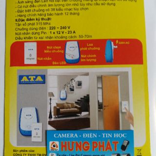 Chuông cửa không dây ATA AT913