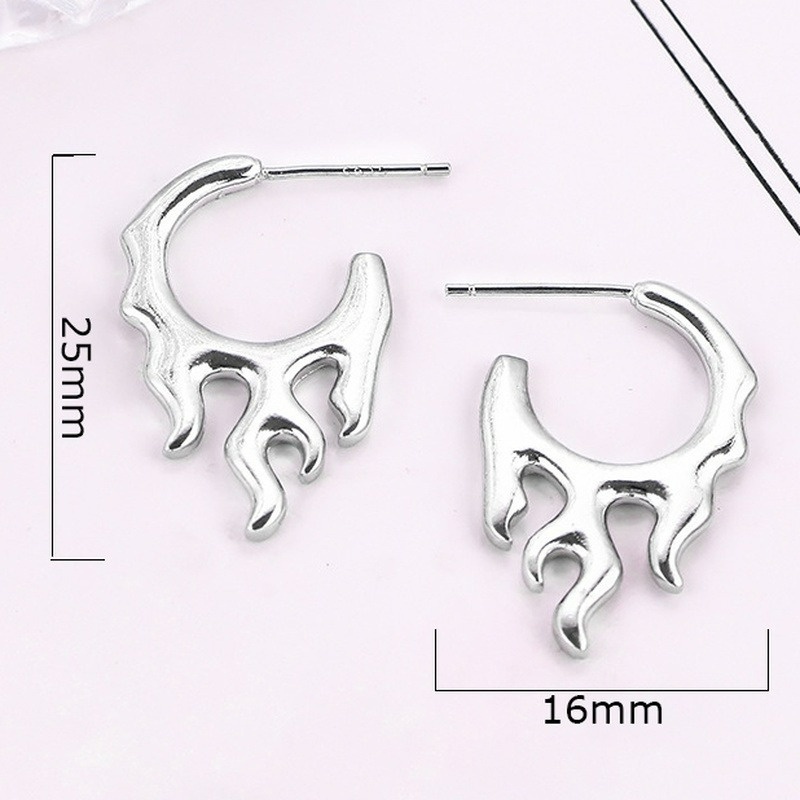 1 Cặp Khuyên Tai Tròn Màu Bạc Họa Tiết Ngọn Lửa Thời Trang Sáng Tạo