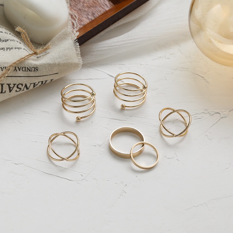 Set 6 nhẫn kim loại đơn giản thời trang dành cho nữ
