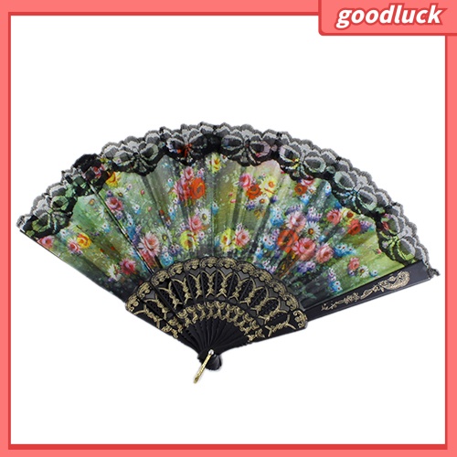 Quạt xếp cầm tay vải ren hoa phong cách Tây Ban Nha