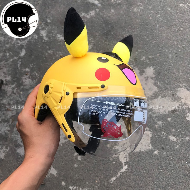 Mũ Bảo Hiểm Trẻ Em V&S Helmet Hình Pikachu Có Kính Cho bé Từ 3-6 Tuổi  Mũ Nhựa ABS Độ Bền Cao,Kính Chống Chói Tốt