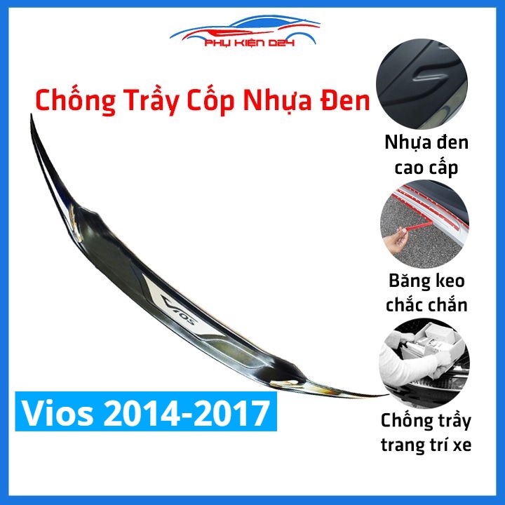 Ốp chống trầy cốp ngoài nhựa đen Vios 2014-2015-2016-2017 hàng loại 1 dán cốp sau chống xước trang trí xe