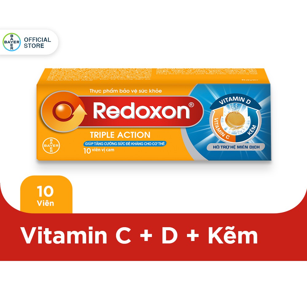 Viên sủi bổ sung Vitamin C, D, và Kẽm Redoxon Triple Action 10 viên