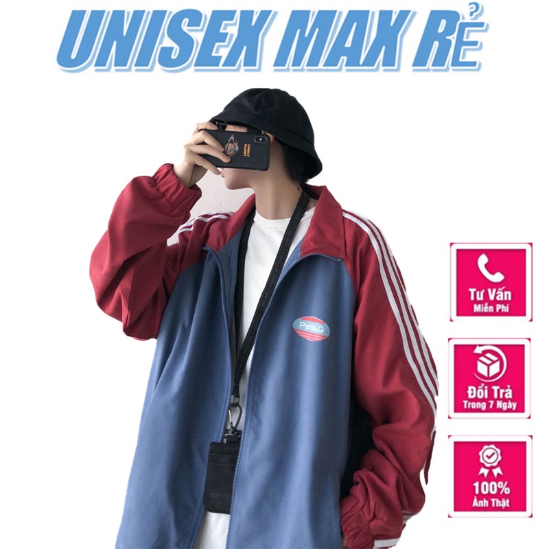 Áo khoác gió bóng chày 3 sọc cổ đứng có khóa kéo thời trang Hàn Quốc Unisex cho nam nữ
