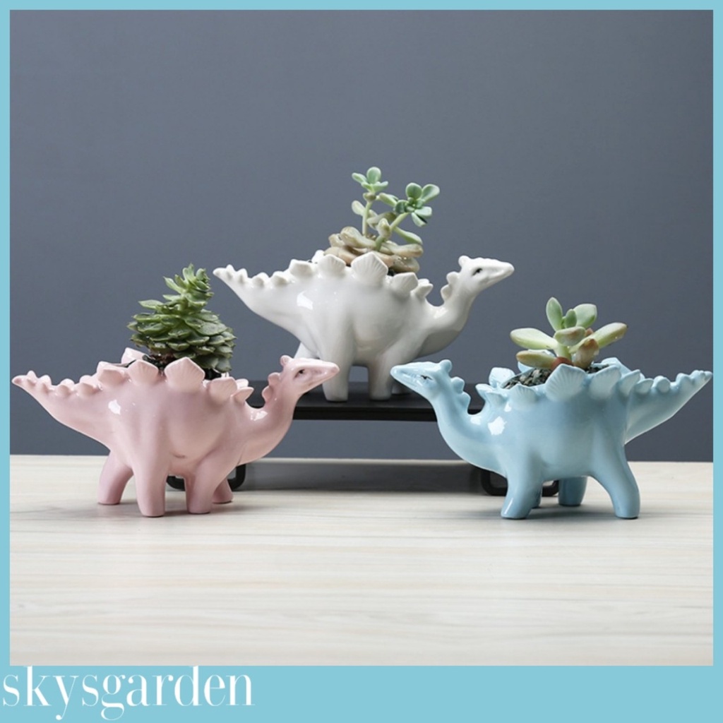 Chậu Trồng Cây Sen Đá Xương Rồng Cây Mini Hình Khủng Long Có Lỗ Thoát Nước