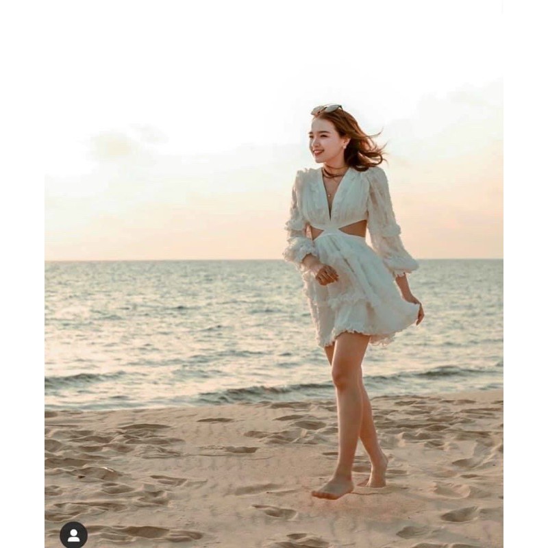 Đầm hoa cổ v phối bèo cutout eo 🌪 | BigBuy360 - bigbuy360.vn