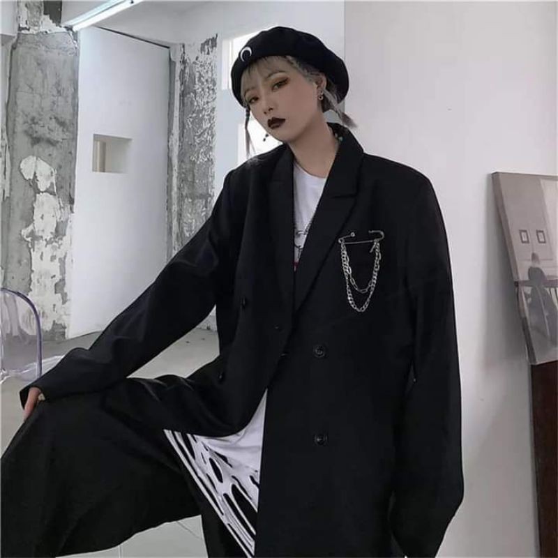 Áo Khóac Blazer 2 Lớp From Rộng, Vest Túi Xéo Kèm Phụ Kiện, Thời Trang Unisex Phong Cách Hàn Quốc
