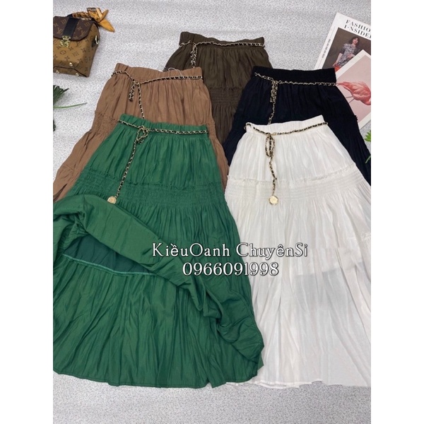 Chân váy lụa tầng dáng xoè dài midi kèm đai siêu xinh