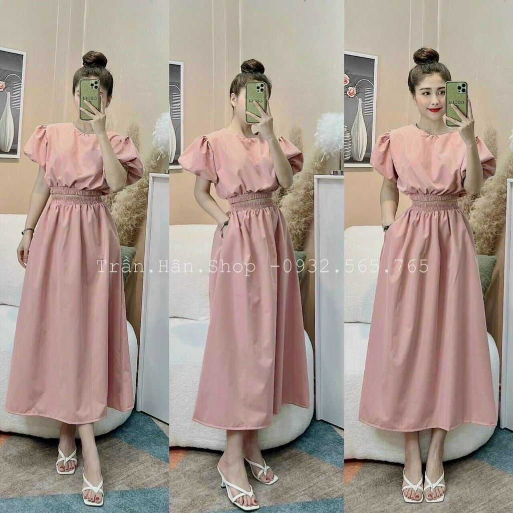Set đầm áo croptop tay phồng kèm chân váy cực xinh cho nữ