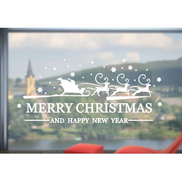 Decal trang trí noel hít tĩnh điện hai mặt không dơ kính Mẫu Đoàn Xe và Chữ | BigBuy360 - bigbuy360.vn