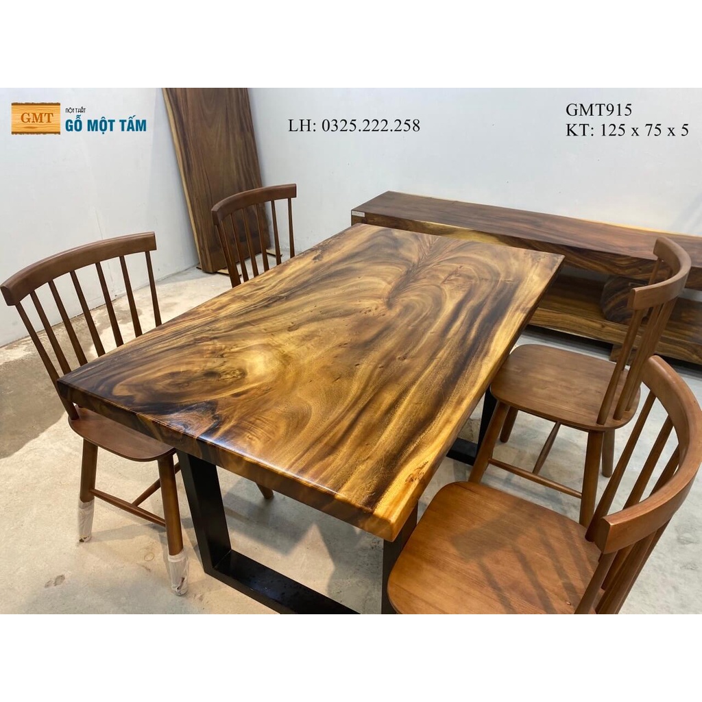 Bàn Ăn Gỗ Me Tây, Bàn Cafe Gỗ Me Tây, Bàn Làm Việc Gỗ Me Tây Dài 1,25m Rộng 75cm Dày 5cm