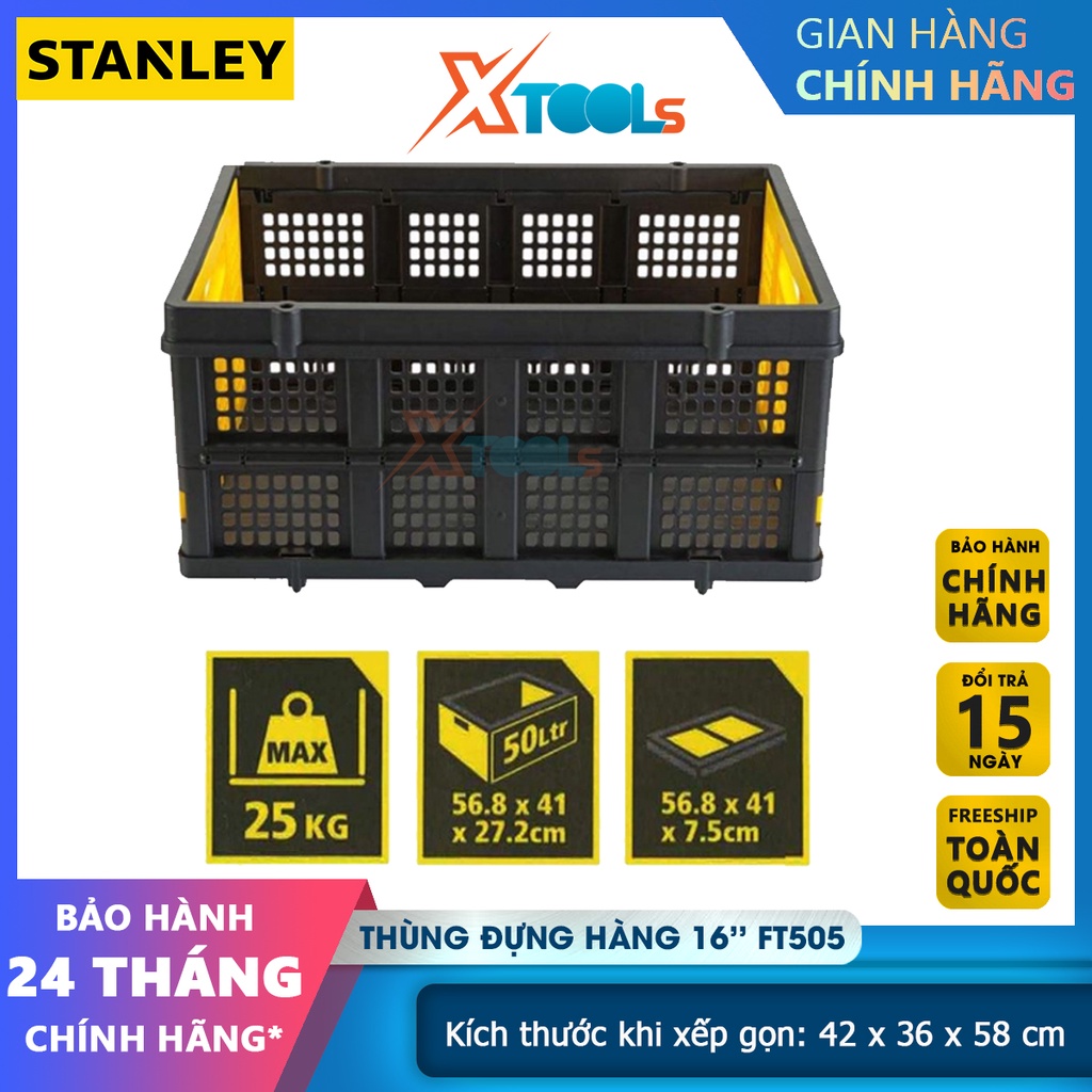Thùng đựng đồ bằng nhựa Stanley SXWTD-FT505, thùng đựng hàng hoá 16'', kích thước xếp gọn 42x36x58cm [CHÍNH HÃNG]