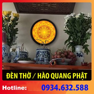 ĐÈN THỜ hào quang MÂU NI [cho kệ đôn phật] in trúc chỉ, khung sắt, Đường kính 30cm (đặt tượng thờ cao 25cm đến 40cm)