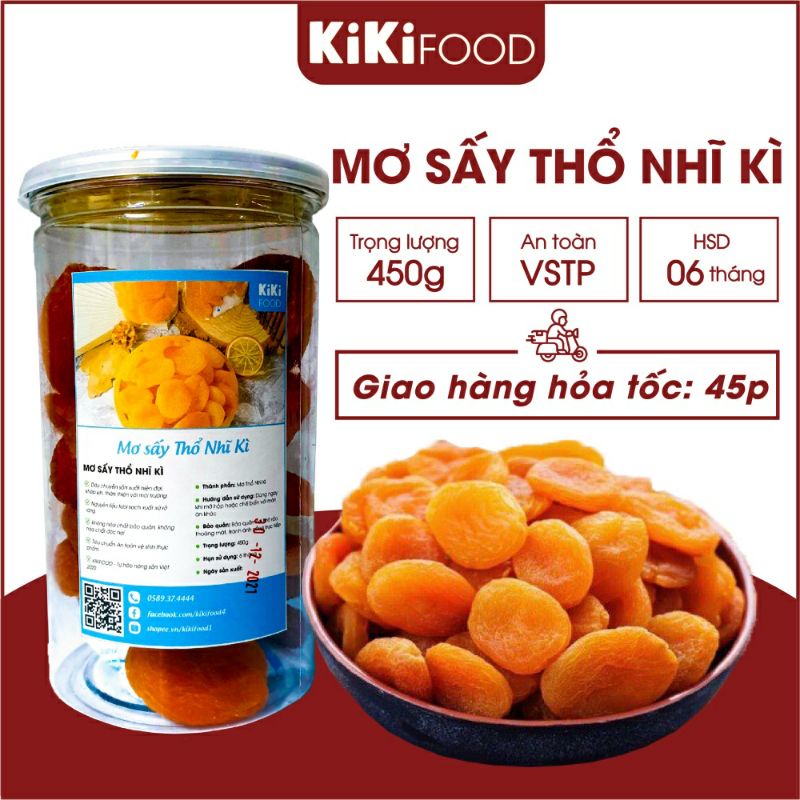 Mơ sấy dẻo tự nhiên Thổ Nhĩ Kỳ 450G KIKIFOOD thơm ngon, đồ ăn vặt Việt Nam an toàn vệ sinh thực phẩm