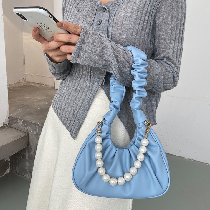 CHIKITO | Túi Nữ Đeo Vai Hobo Xếp Ly Cổ Điển - Túi Da PU Đám Mây Kèm Quai Ngọc Thanh Lịch Quảng Châu