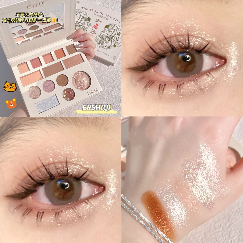 Bảng Phấn Mắt Ershiqi 14 Màu Kiêm Phấn Má Hồng Và Bắt Sáng 3 Trong 1 Không Thấm Nước Chống Mồ Hôi
