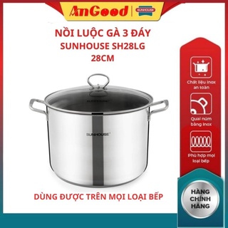 Nồi luộc inox sunhouse sh28lg, nồi 3 đáy luộc gà hầm xương chiều cao 19.5cm