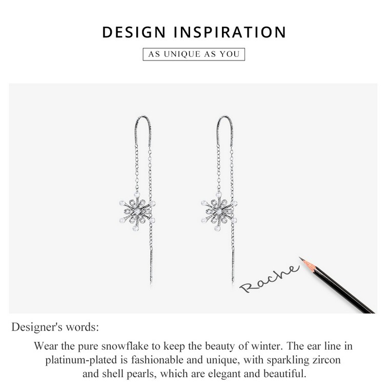 BAMOER 1 Đôi Bông Tai Bạc 925 Hình Bông Tuyết Thời Trang Cho Nữ Sce1305