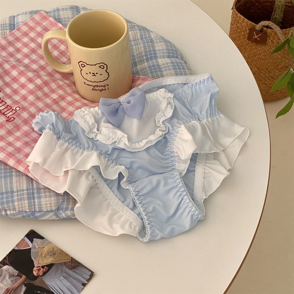 Jiashucheng Quần Lót Vải Lụa Mềm Phối Ren Đính Nơ Kiểu Lolita Dễ Thương Cho Bạn Gái
