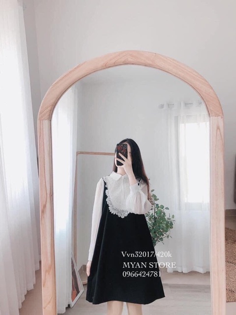 Váy đũi phối tơ cổ sen trắng dễ thương vô cùng lun nà