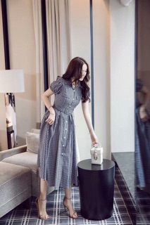 Váy maxi kẻ caro tay bồng (KÈM ẢNH THẬT) (GIÁ TỐT)