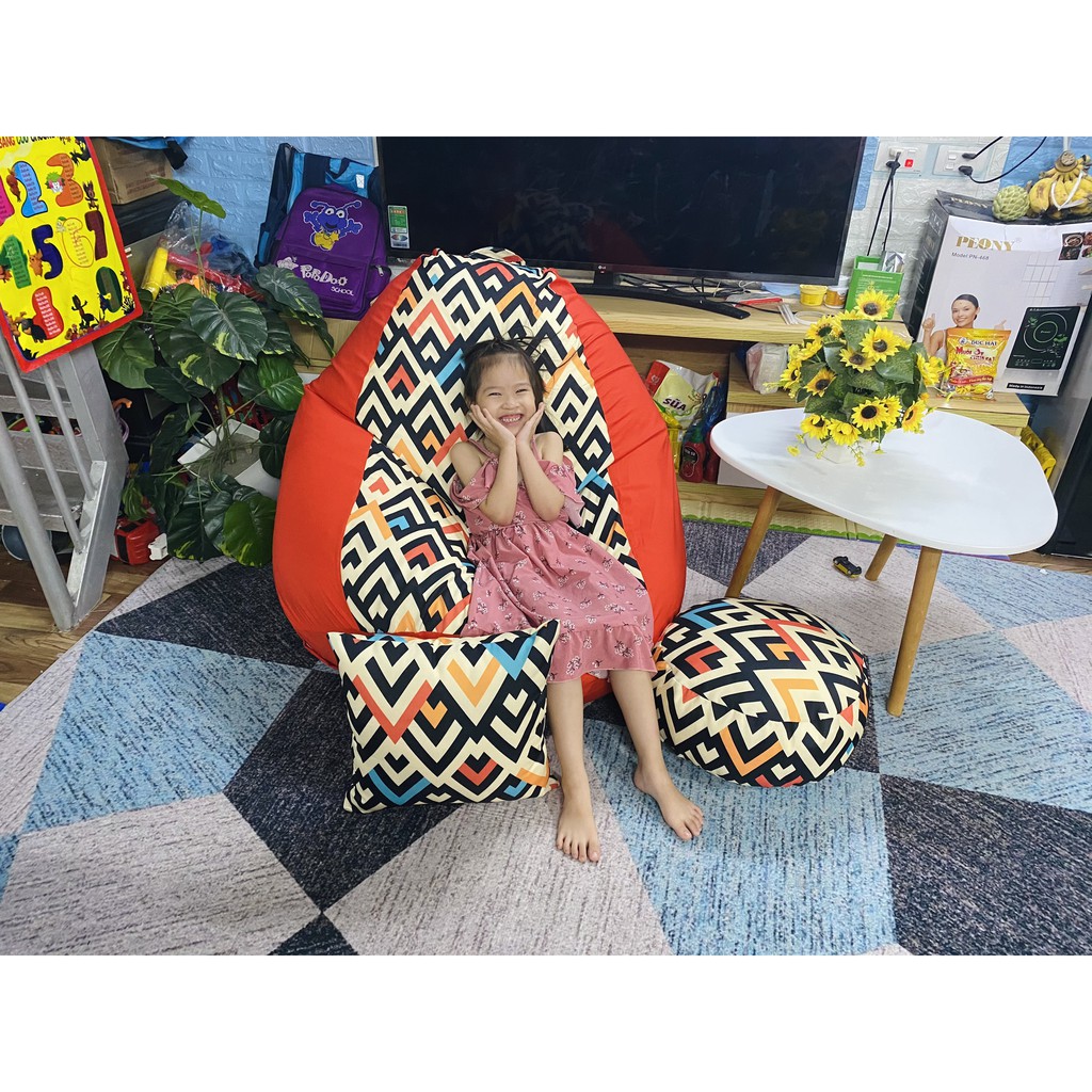 Vỏ ghế lười hạt xốp dáng giọt nước họa tiết răng cưa màu sắc size L người lớn nằm ngồi thoải mái (vỏ+lót, không hạt xốp)