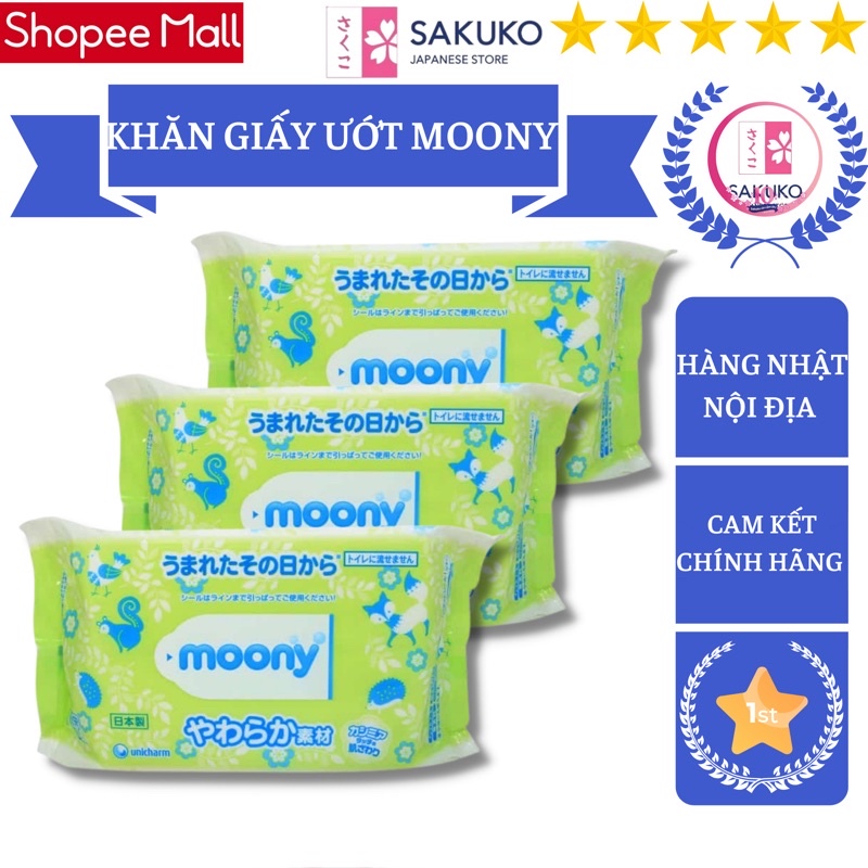 Khăn Giấy Ướt MOONY Cao Cấp Không Mùi Cho Bé Nội Địa Nhật Bản 80 Tờ - SAKUKO