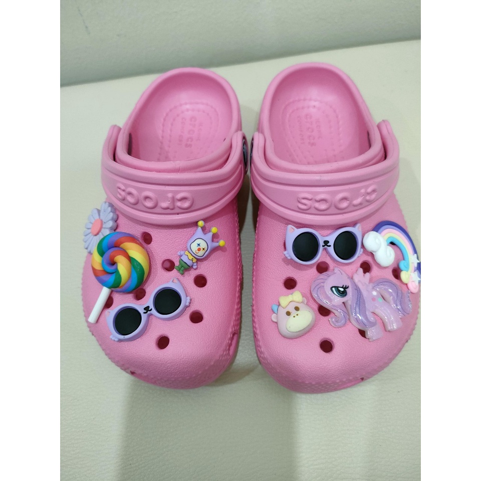 🔥 Bán Chạy . Dép Sục Crocs Classic hồng đậm + Charm Cho Bé Trai Gái . Sản Phẩm Cao Cấp, Nhừa Không mùi