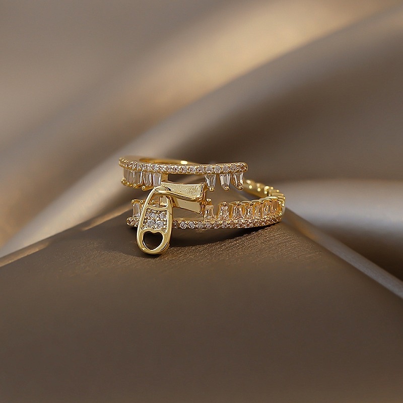 Nhẫn hở mạ vàng hình khóa kéo đính đá thời trang cho nữ