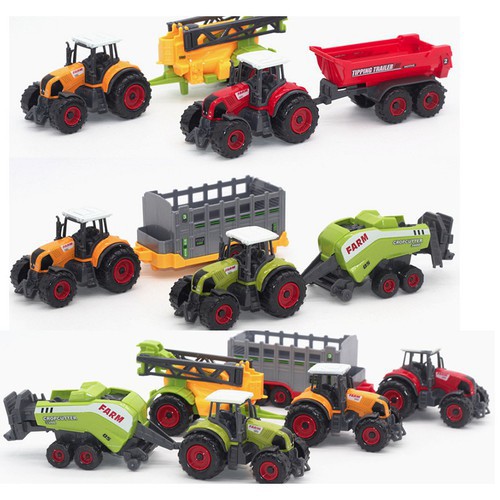 Bộ xe đồ chơi nông trại gồm 2 xe đầu kéo và 3 thùng kéo phía sau đồ chơi trẻ em - ABDC044SH
