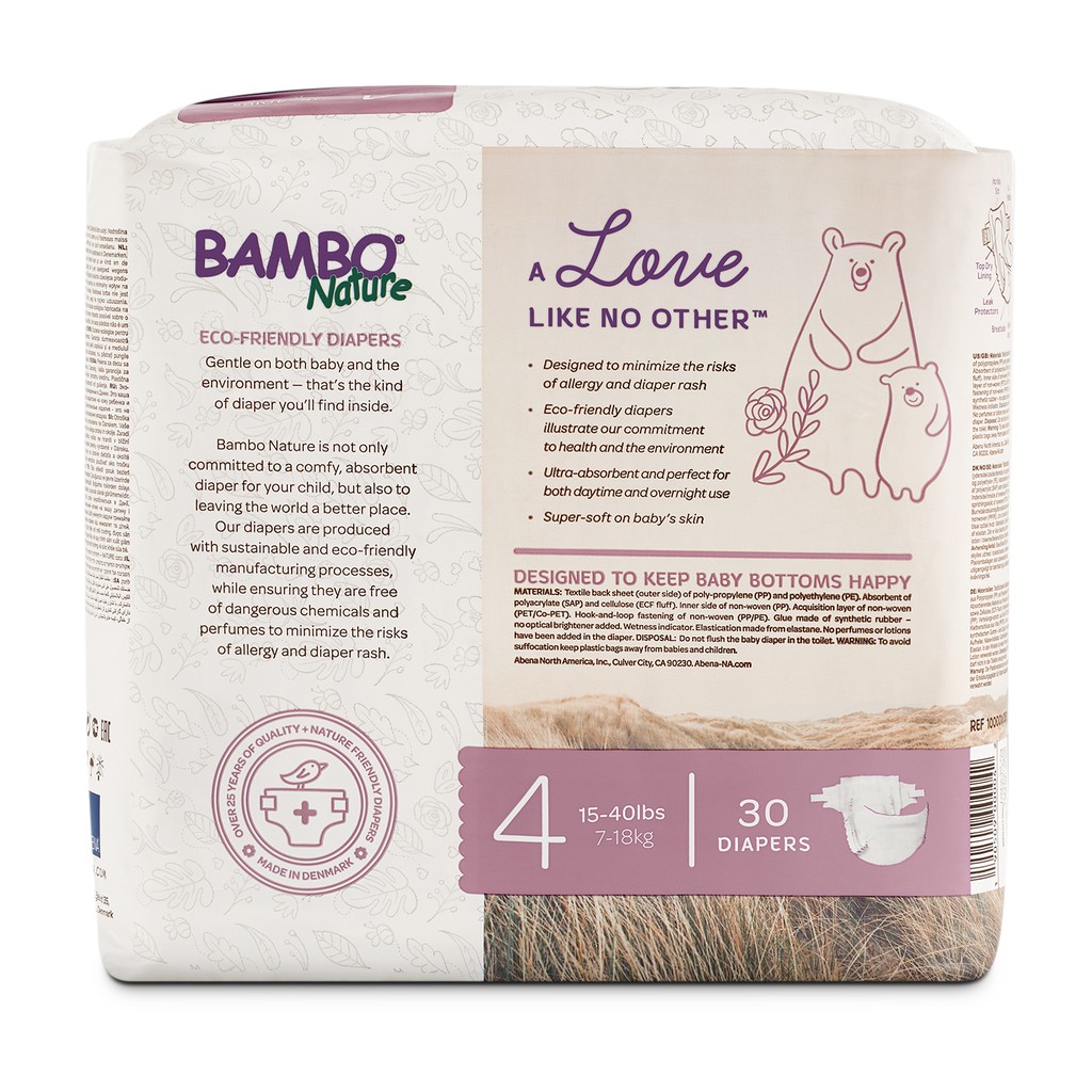 Tã Dán 100% Hữu Cơ Bambo Nature - Nhập Khẩu Đan Mạch - 7-18kg - L30 - 30 miếng